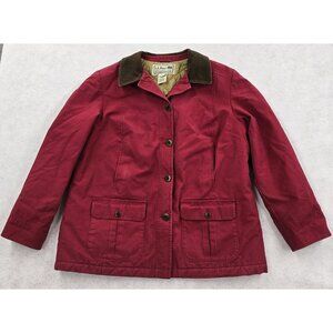 LL Bean Chore Jacket Size Large P Red Canvas Barn Field Coat Corduroy Thinsulate